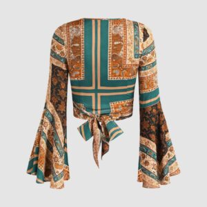 Printed Trumpet Sleeve Top