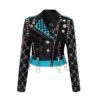 Women Graffiti Print Leather Jacket