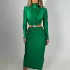 Long sleeve Mock-Neck Maxi Dress