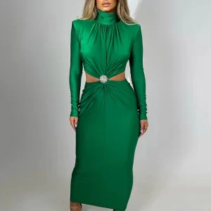 Long sleeve Mock-Neck Maxi Dress