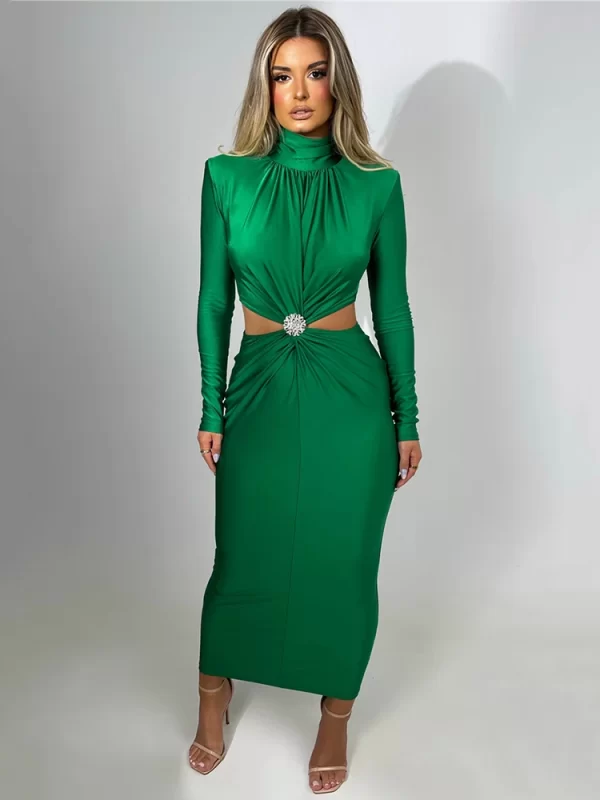 Long sleeve Mock-Neck Maxi Dress