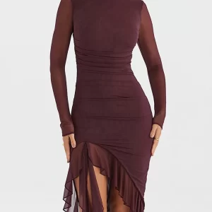 Sheer Elegance Backless Long Sleeve Dress