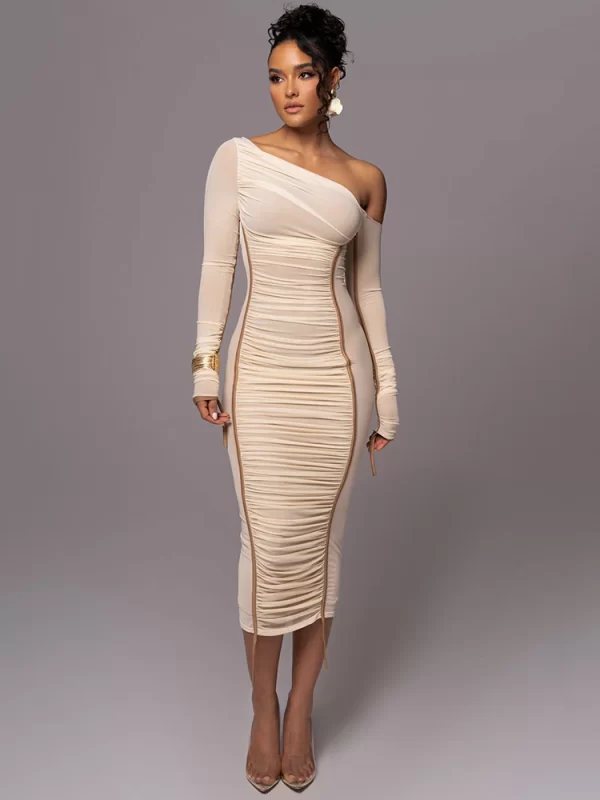 Mesh Backless Ruched Bodycon Long Dress