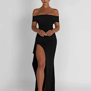 Curve Off-shoulder High Split Maxi Dress