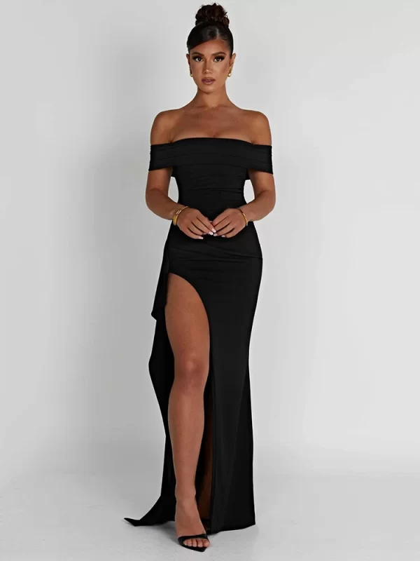 Curve Off-shoulder High Split Maxi Dress